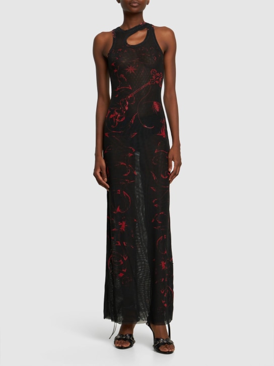 Ottolinger: Printed mesh maxi dress - Black/Red - women_1 | Luisa Via Roma