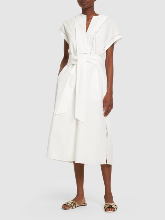 Brunello Cucinelli: Belted cotton poplin midi dress - White - women_1 | Luisa Via Roma