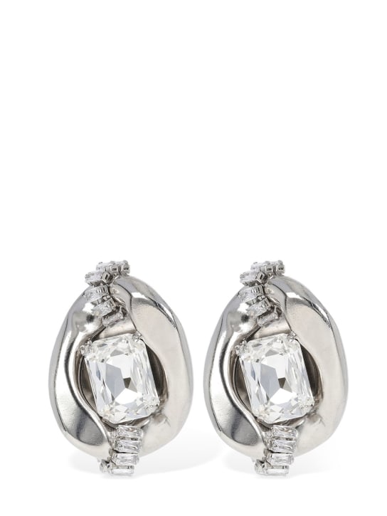 Alessandra Rich: Chain earrings w/ crystals - Silver - women_0 | Luisa Via Roma