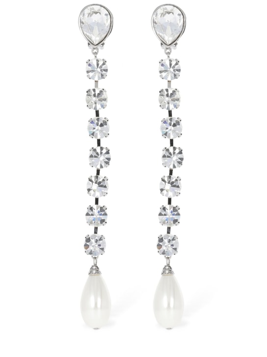 Alessandra Rich: Crystal long earrings w/ faux pearl - Crystal/White - women_0 | Luisa Via Roma
