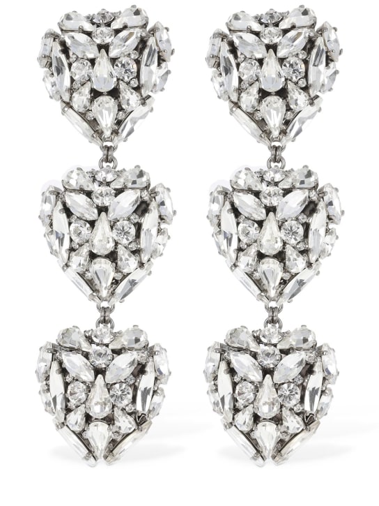 Alessandra Rich: Crystal hearts earrings - Silver - women_0 | Luisa Via Roma