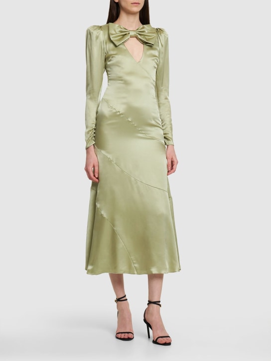 Alessandra Rich: Vestito midi in raso di seta / fiocco e cutout - Verde Chiaro - women_1 | Luisa Via Roma
