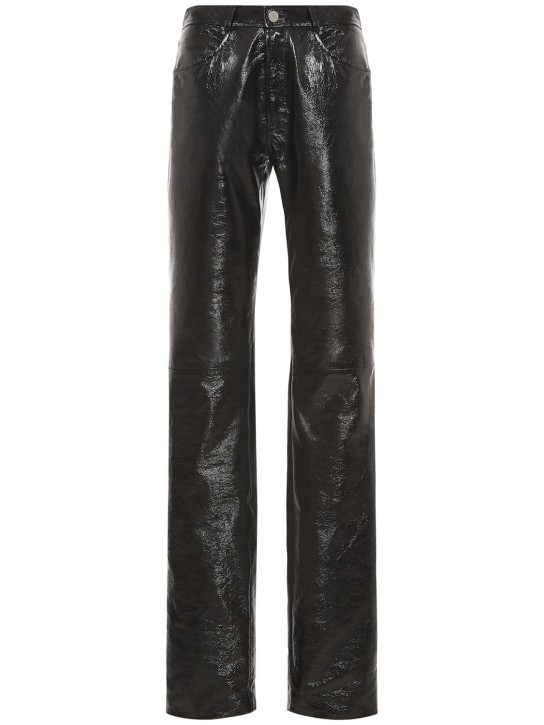 Alessandra Rich: Mid rise patent leather straight pants - Black - women_0 | Luisa Via Roma