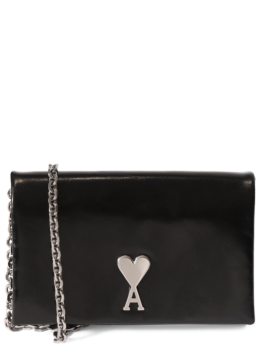 AMI Paris: Voulez Vous leather wallet w/ chain - Black - women_0 | Luisa Via Roma