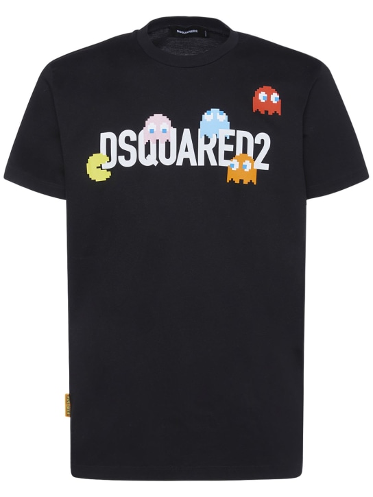 Dsquared2: Pac-Man logo printed cotton t-shirt - Black - men_0 | Luisa Via Roma