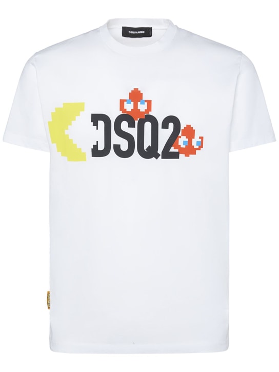 Dsquared2: Pac-Man logo printed cotton t-shirt - White - men_0 | Luisa Via Roma
