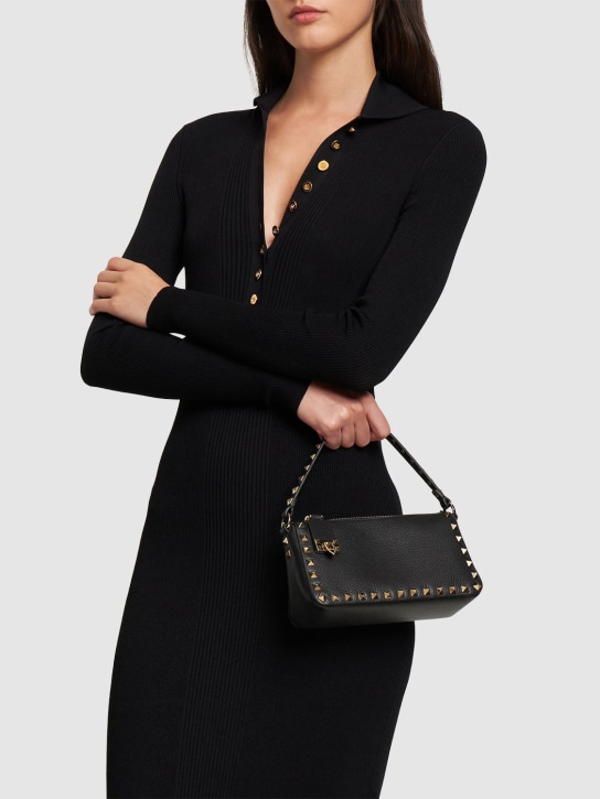 Valentino Garavani: Small Rockstud leather shoulder bag - Black - women_1 | Luisa Via Roma