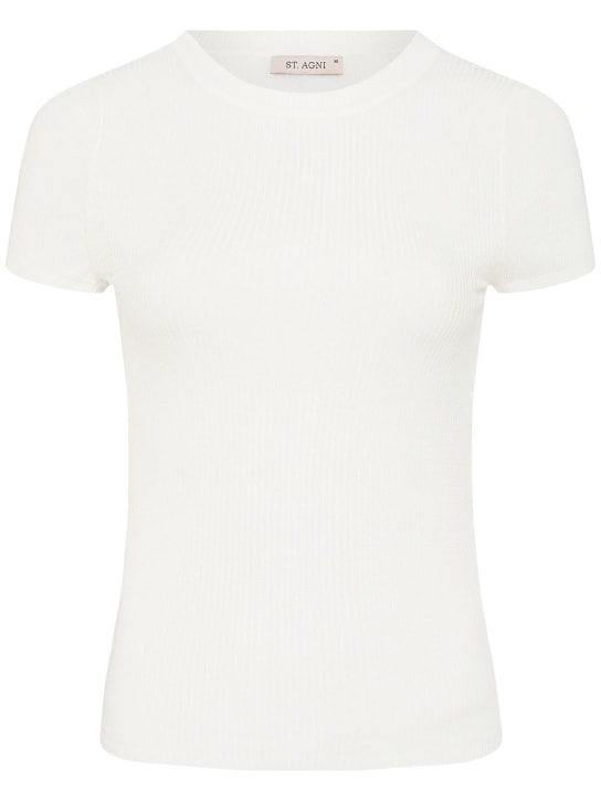 St. Agni: Camiseta de punto de tencel - Blanco - women_0 | Luisa Via Roma