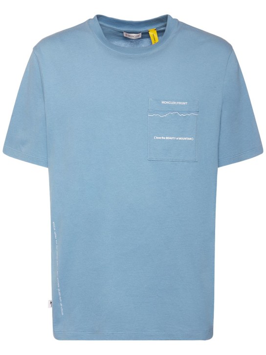 Moncler Genius: T-shirt Moncler x FRGMT Mountain Line in cotone - Celeste - men_0 | Luisa Via Roma