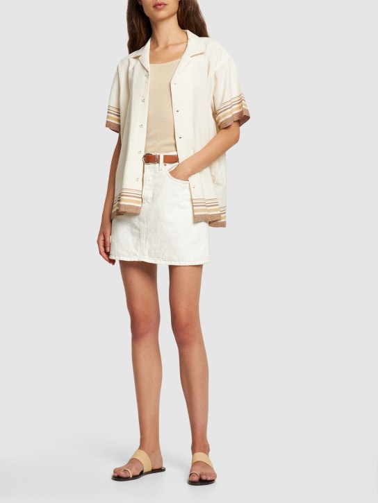 Harago: Striped cotton short sleeve shirt - Beige - women_1 | Luisa Via Roma