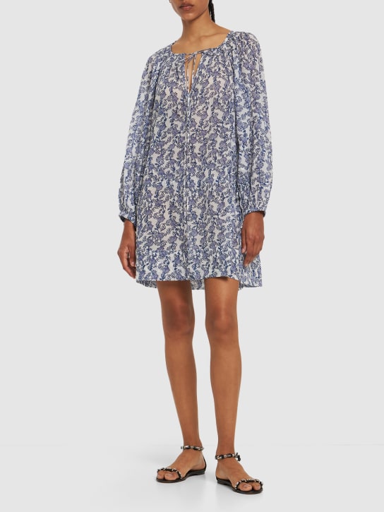 Marant Etoile: Parsley print self-tie cotton mini dress - Blue/Multi - women_1 | Luisa Via Roma