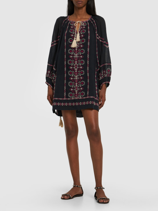 Marant Etoile: Parsley print cotton mini dress - Black - women_1 | Luisa Via Roma