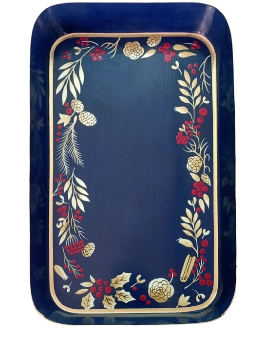 Les Ottomans: Handpainted iron Christmas tray - Blue - ecraft_0 | Luisa Via Roma