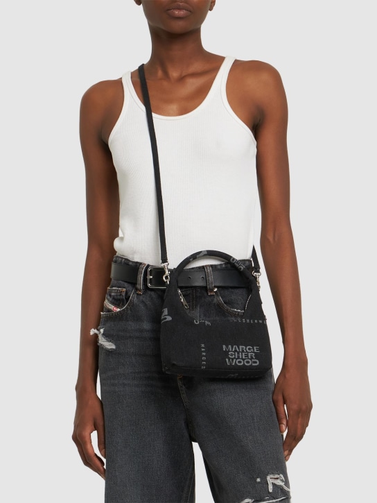 Marge Sherwood: Mini Hobo denim shoulder bag - Black - women_1 | Luisa Via Roma
