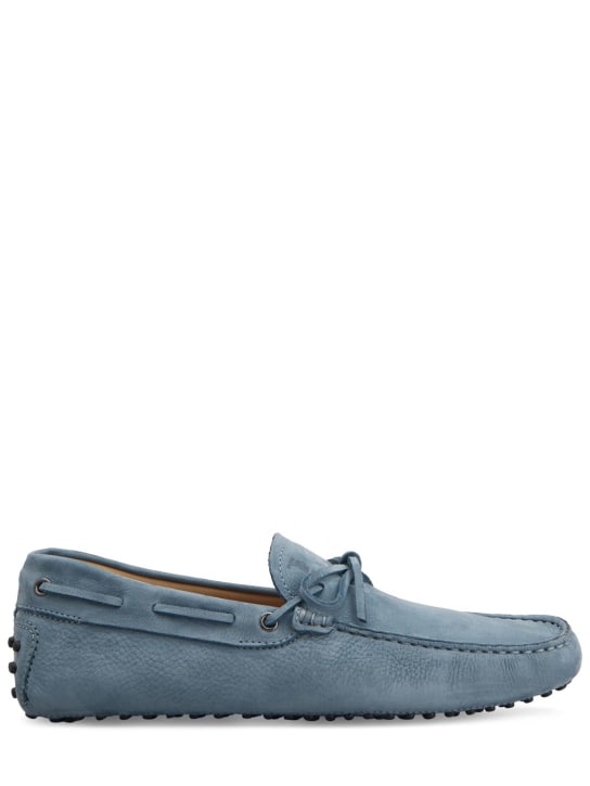 Tod's: New Laccetto suede loafers - Azul Grisáceo - men_0 | Luisa Via Roma