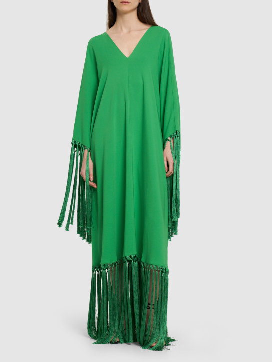Oscar De La Renta: Fringed silk cady long kaftan dress - Green - women_1 | Luisa Via Roma