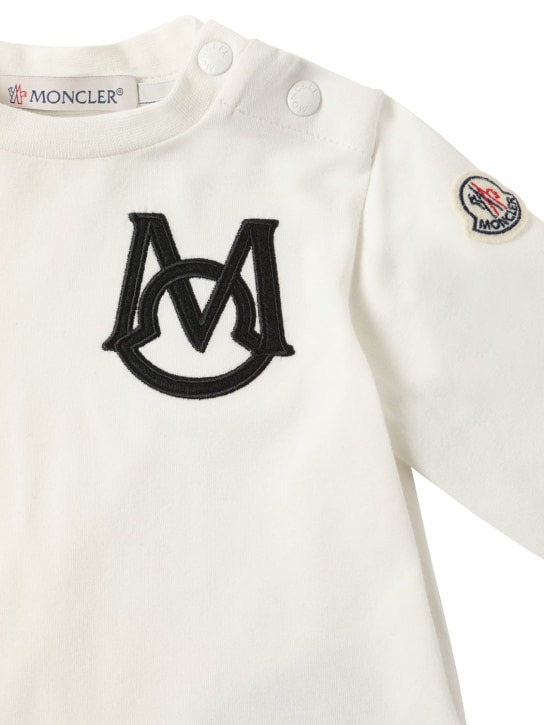 Moncler: T-shirt en jersey de coton Stretch manches longues - Natural - kids-boys_1 | Luisa Via Roma