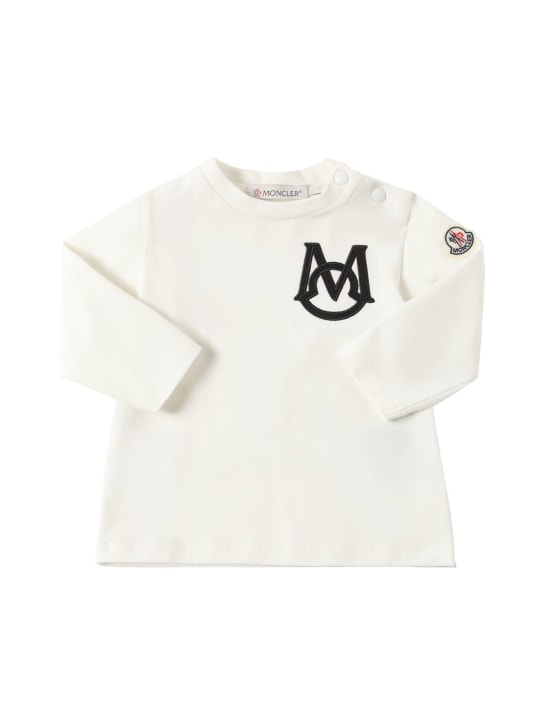 Moncler: T-shirt en jersey de coton Stretch manches longues - Natural - kids-boys_0 | Luisa Via Roma