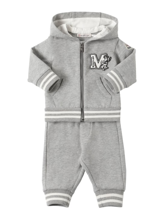 Moncler: Stretch cotton hoodie & sweatpants - Grey - kids-girls_0 | Luisa Via Roma