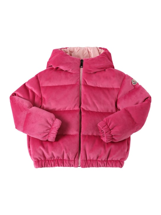 Moncler: Daos nylon chenille down jacket - Bright Pink - kids-girls_0 | Luisa Via Roma