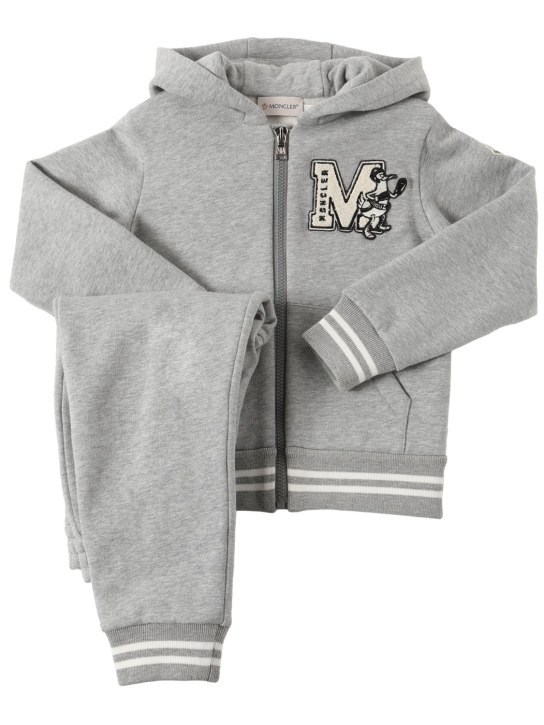 Moncler: Brushed cotton hoodie & sweatpants - Grey - kids-girls_0 | Luisa Via Roma