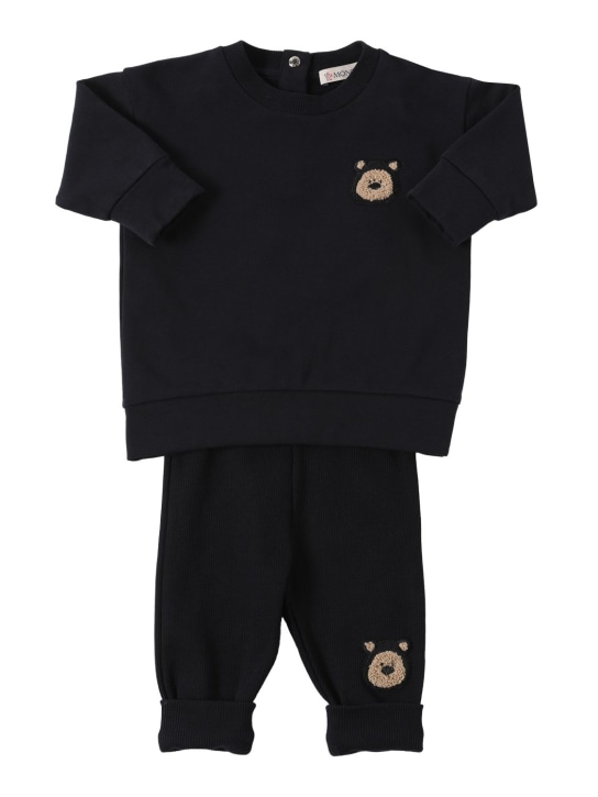 Moncler: Felpa e pantaloni in cotone stretch - Navy - kids-girls_0 | Luisa Via Roma