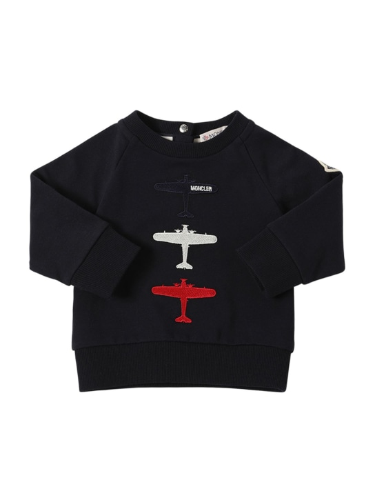 Moncler: Stretch cotton sweatshirt - Navy - kids-boys_0 | Luisa Via Roma