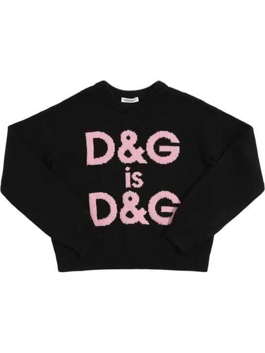 Dolce&Gabbana: Pull-over en laine mélangée à logo - Noir - kids-girls_0 | Luisa Via Roma