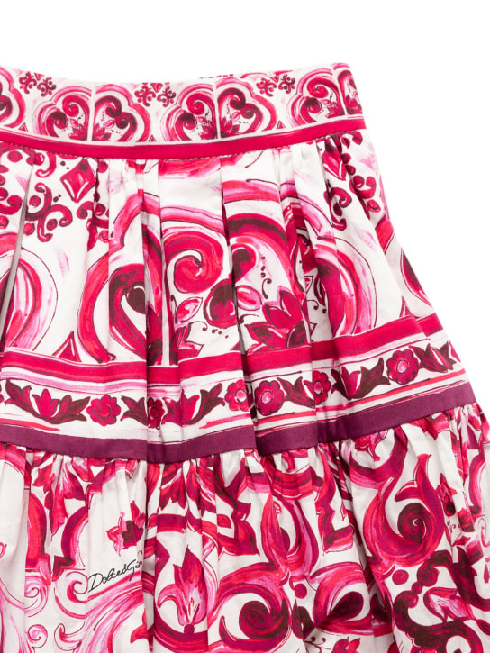 Dolce&Gabbana: Jupe courte en popeline de coton imprimé Majolica - Fuchsia - kids-girls_1 | Luisa Via Roma