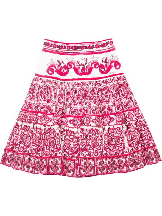 Dolce&Gabbana: Majolica 프린트 코튼 포플린 미디 스커트 - 자홍색 - kids-girls_0 | Luisa Via Roma