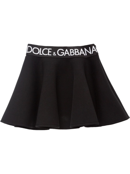 Dolce&Gabbana: Minigonna in cotone con logo tape - Nero - kids-girls_0 | Luisa Via Roma