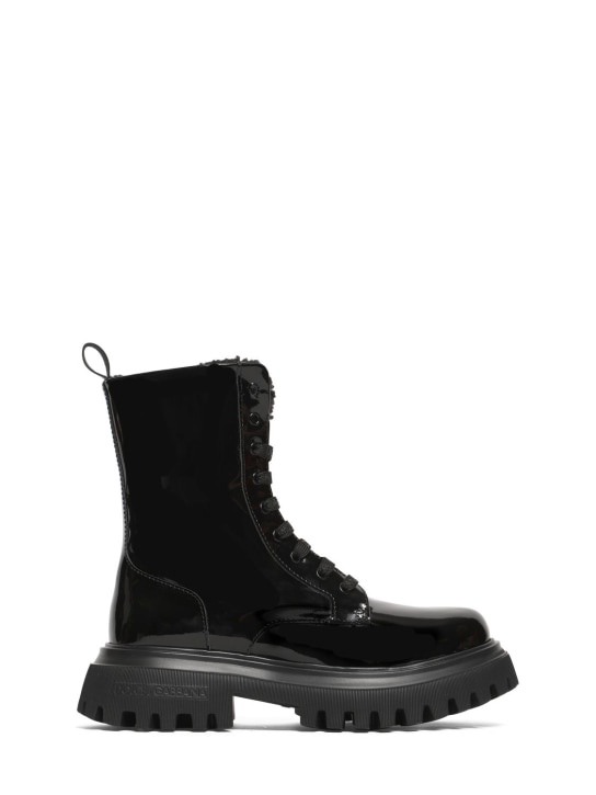 Dolce&Gabbana: Patent leather boots w/ logo - Black - kids-girls_0 | Luisa Via Roma
