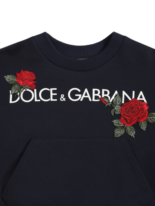 Dolce&Gabbana: Sudadera de algodón con logo estampado - Azul Marino - kids-girls_1 | Luisa Via Roma