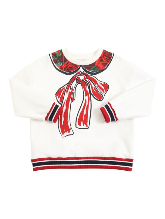 Dolce&Gabbana: Felpa in cotone con stampa - Bianco/Rosso - kids-girls_0 | Luisa Via Roma