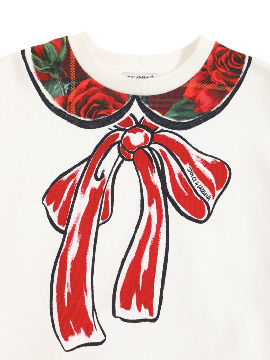 Dolce&Gabbana: Bow print cotton sweatshirt - White/Red - kids-girls_1 | Luisa Via Roma