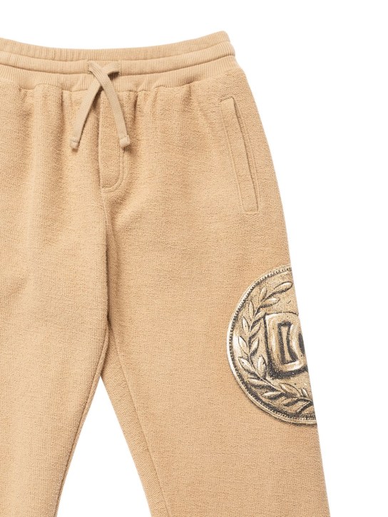 Dolce&Gabbana: Pantalones deportivos de algodón con estampado - Beige - kids-boys_1 | Luisa Via Roma