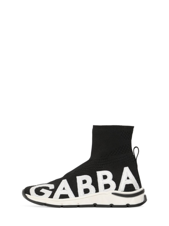 Dolce&Gabbana: Sneakers aus Sockenstrick mit Logointarsie - Schwarz/Weiß - kids-girls_0 | Luisa Via Roma