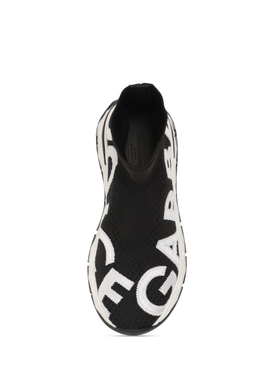 Dolce&Gabbana: Sneakers in maglia / logo a intarsio - Nero/Bianco - kids-girls_1 | Luisa Via Roma