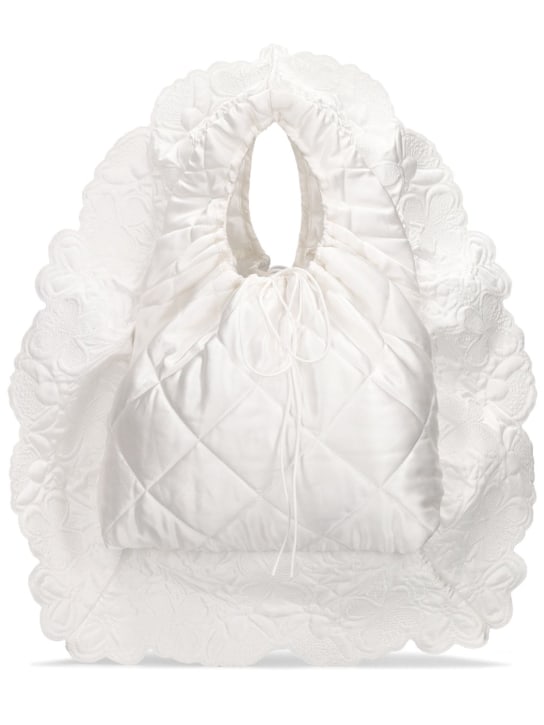 Cecilie Bahnsen: Sapphire quilted silk satin tote bag - Ivory - women_0 | Luisa Via Roma