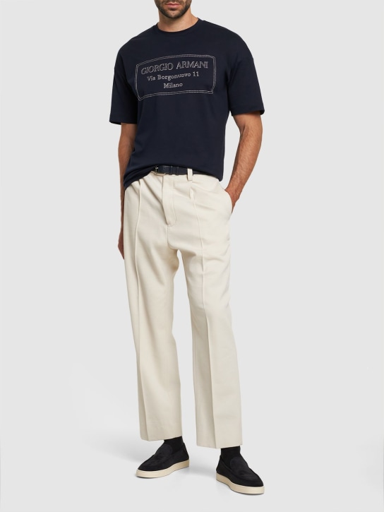 Giorgio Armani: T-shirt in jersey con logo - Blu Navy - men_1 | Luisa Via Roma