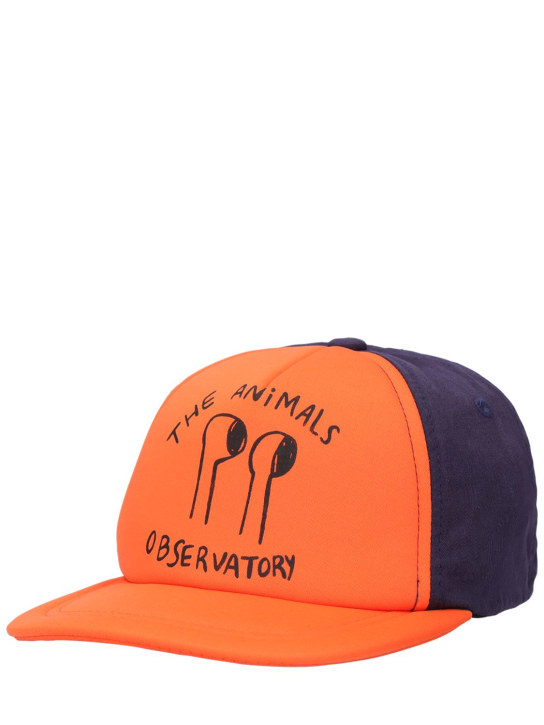 The Animals Observatory: Logo print cotton baseball hat - Orange/Navy - kids-girls_1 | Luisa Via Roma