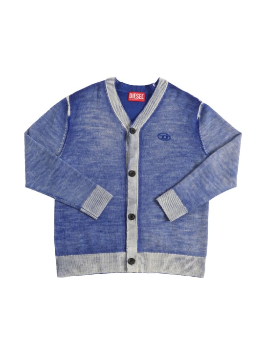 Diesel Kids: Washed wool knit cardigan w/logo - Blau - kids-boys_0 | Luisa Via Roma