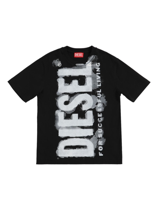 Diesel Kids: Washed logo print cotton jersey t-shirt - Negro - kids-girls_0 | Luisa Via Roma