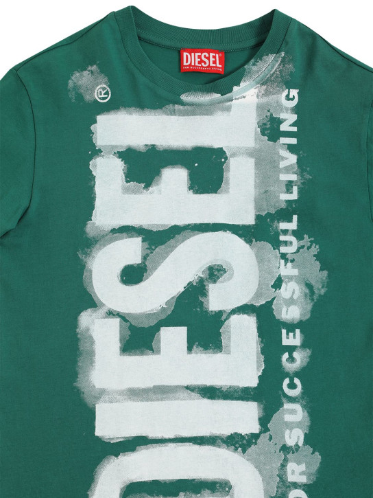 Diesel Kids: Washed logo print cotton jersey t-shirt - Verde - kids-girls_1 | Luisa Via Roma