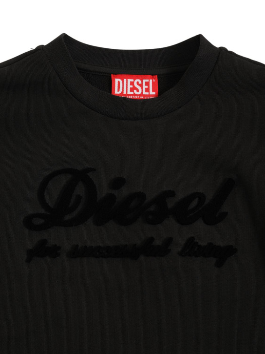 Diesel Kids: Cropped cotton sweatshirt w/logo patch - Black - kids-girls_1 | Luisa Via Roma