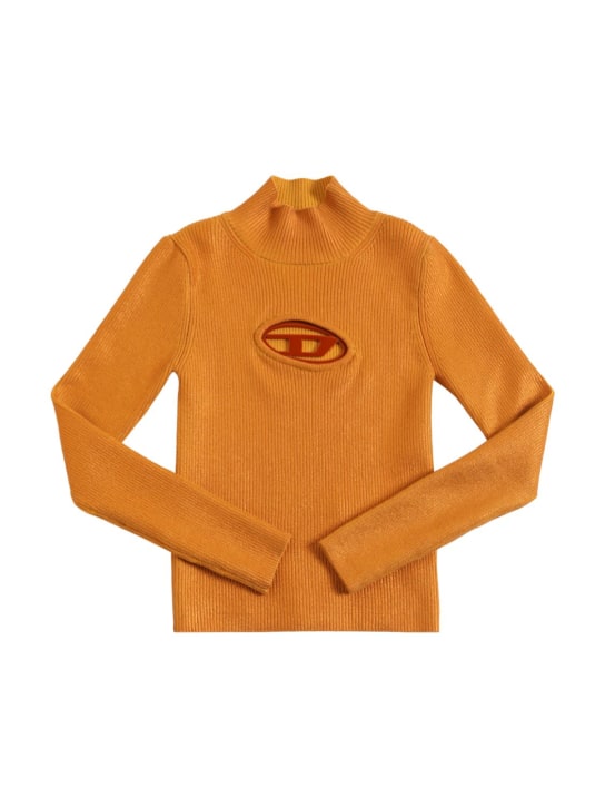 Diesel Kids: T-shirt en coton mélangé avec insert logo - Orange - kids-girls_0 | Luisa Via Roma