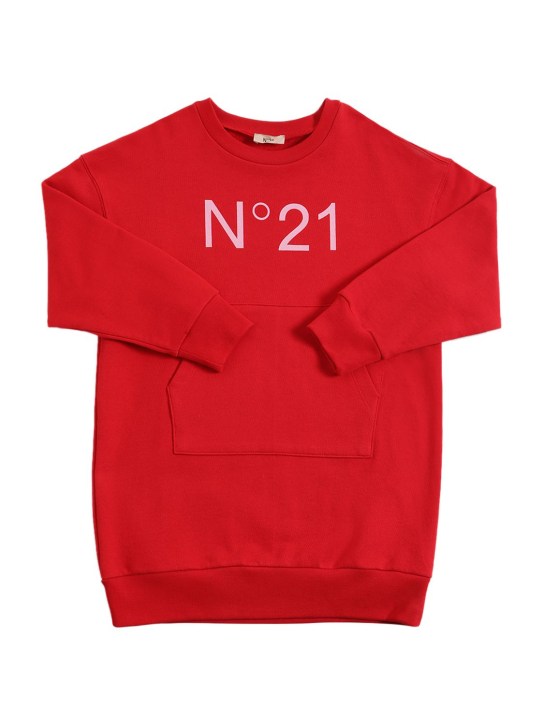 N°21: Logo print cotton sweat dress - Red - kids-girls_0 | Luisa Via Roma