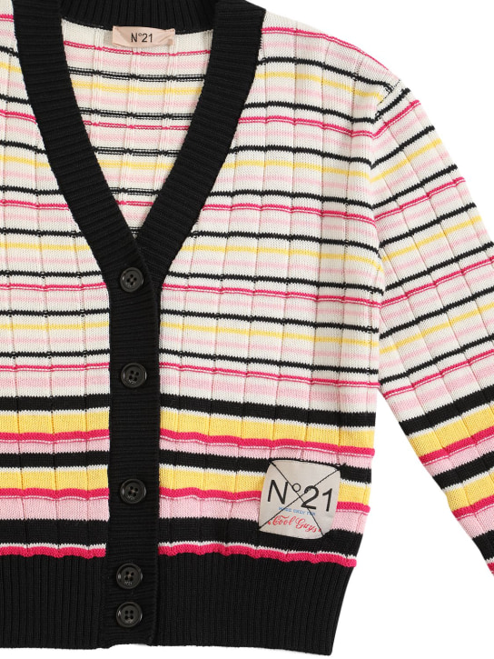 N°21: Striped wool blend knit cardigan w/logo - Multicolor - kids-girls_1 | Luisa Via Roma