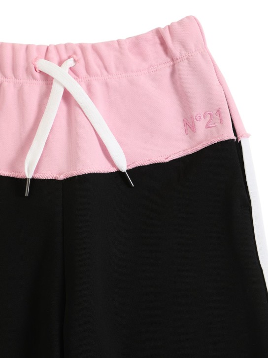 N°21: Embroidered logo cotton sweatpants - Schwarz/Pink - kids-girls_1 | Luisa Via Roma