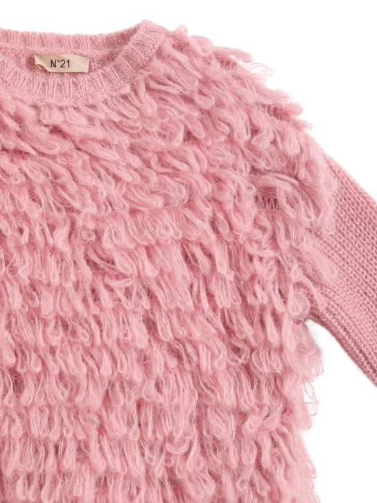 N°21: Mohair blend knit sweater w/ appliqué - Pink - kids-girls_1 | Luisa Via Roma